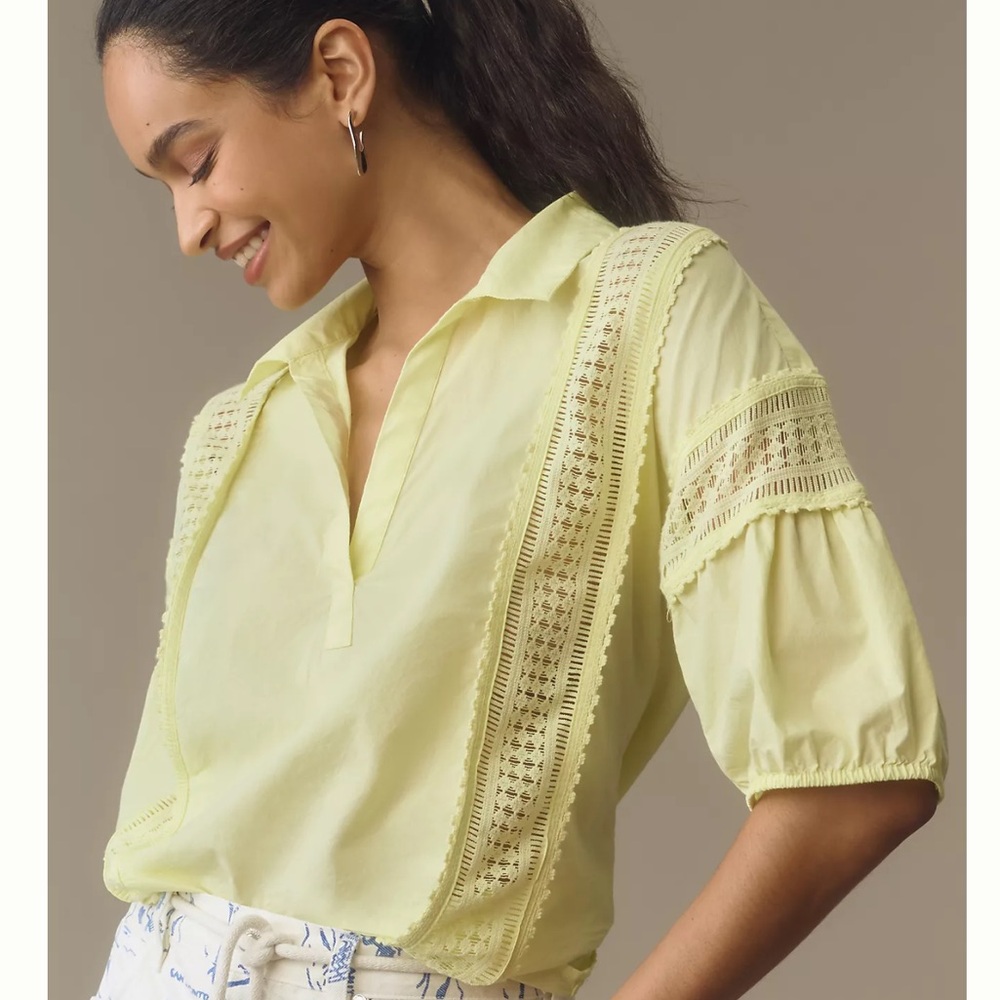 Anthropologie Puff-Sleeve Lace Blouse